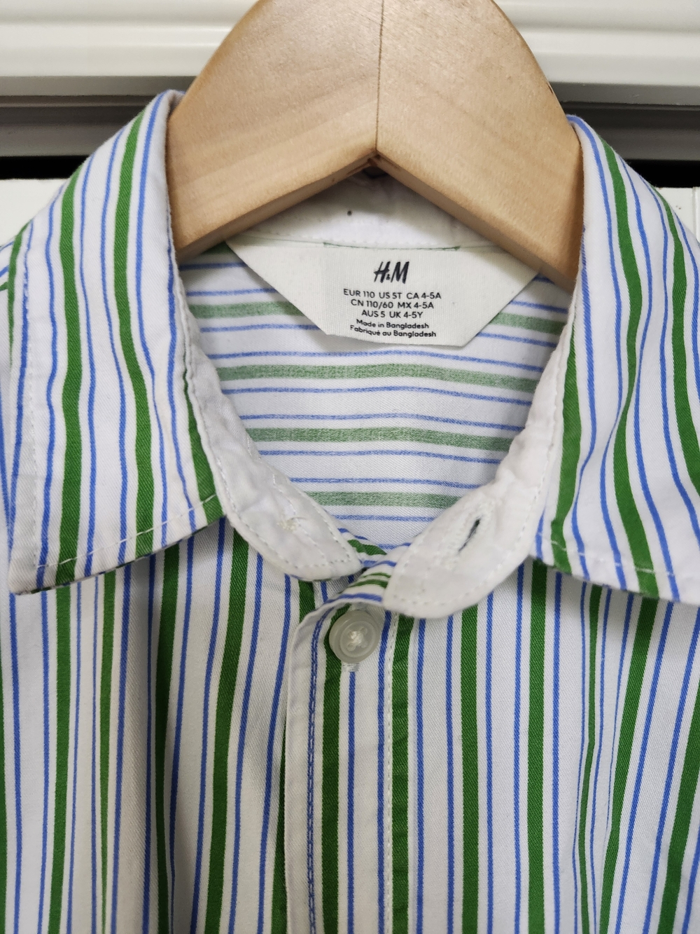 H&M Boys Striped Button Down Shirt Size 4-5Y Green Blue EUC